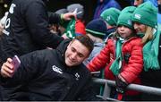 27 February 2018; Jordan Larmour meets supporters at an Ireland rugby open training session at the Aviva Stadium in Dublin. Photo by Ramsey Cardy/Sportsfile