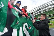 27 February 2018; Jacob Stockdale meets supporters at an Ireland rugby open training session at the Aviva Stadium in Dublin. Photo by Ramsey Cardy/Sportsfile