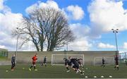 27 February 2018; University College Cork players warm up prior to the RUSTLERS CUFL Men’s Premier Division Final match between University College Dublin and University College Cork at Home Farm FC, in Dublin. Photo by David Fitzgerald/Sportsfile