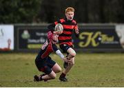 27 February 2018; Richard Crotty of Kilkenny College is tackled by Adam Galbraith of Wesley College during the Bank of Ireland Leinster Schools Fr. Godfrey Cup Final match between Kilkenny College and Wesley College at Naas RFC in Kildare. Photo by Harry Murphy/Sportsfile