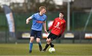 27 February 2018; Liam Scales of University College Dublin in action against David Dalton of University College Cork during the RUSTLERS CUFL Men’s Premier Division Final match between University College Dublin and University College Cork at Home Farm FC, in Dublin. Photo by David Fitzgerald/Sportsfile