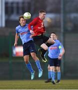 27 February 2018; Gregory Sloggett of University College Dublin in action against Shane Daly-Butz of University College Cork during the RUSTLERS CUFL Men’s Premier Division Final match between University College Dublin and University College Cork at Home Farm FC, in Dublin. Photo by David Fitzgerald/Sportsfile