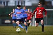 27 February 2018; Daire O'Connor of University College Dublin in action against David Dalton of University College Cork during the RUSTLERS CUFL Men’s Premier Division Final match between University College Dublin and University College Cork at Home Farm FC, in Dublin. Photo by David Fitzgerald/Sportsfile