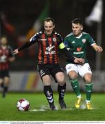 27 February 2018; Ben Doherty of Derry City in action against Derek Pender of Bohemians during the SSE Airtricity League Premier Division match between Bohemians and Derry City at Dalymount Park, in Dublin.  Photo by David Fitzgerald/Sportsfile