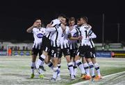 27 February 2018; Patrick Hoban, third from left, of Dundalk celebrates with team-mates, including Ronan Murray, after scoring his side's first goal during the SSE Airtricity League Premier Division match between Dundalk and Limerick at Oriel Park in Dundalk, Co Louth. Photo by Stephen McCarthy/Sportsfile