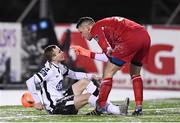 27 February 2018; Brendan Clarke of Limerick exchanges views with Karolis Chvedukas of Dundalk during the SSE Airtricity League Premier Division match between Dundalk and Limerick at Oriel Park in Dundalk, Co Louth. Photo by Stephen McCarthy/Sportsfile