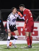 27 February 2018; Brendan Clarke of Limerick exchanges views with Karolis Chvedukas of Dundalk during the SSE Airtricity League Premier Division match between Dundalk and Limerick at Oriel Park in Dundalk, Co Louth. Photo by Stephen McCarthy/Sportsfile