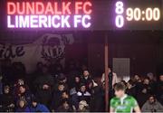 27 February 2018; The scoreboard shows the final score following the SSE Airtricity League Premier Division match between Dundalk and Limerick at Oriel Park in Dundalk, Co Louth. Photo by Stephen McCarthy/Sportsfile