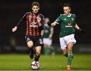 27 February 2018; Dylan Watts of Bohemians in action against Aaron McEneff of Derry City during the SSE Airtricity League Premier Division match between Bohemians and Derry City at Dalymount Park in Dublin. Photo by David Fitzgerald/Sportsfile