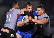 23 February 2018; Bryan Byrne of Leinster is tackled by Anthony Volmink, left, and Michael Willemse of Southern Kings during the Guinness PRO14 Round 16 match between Leinster and Southern Kings at the RDS Arena in Dublin. Photo by Brendan Moran/Sportsfile