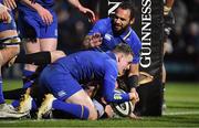 23 February 2018; Nick McCarthy of Leinster is congratulated by team-mate Isa Nacewa after scoring their side's second try during the Guinness PRO14 Round 16 match between Leinster and Southern Kings at the RDS Arena in Dublin. Photo by Brendan Moran/Sportsfile