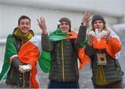 28 February 2018: Irish Olympians, from left, Thomas Maloney Westgaard, Seamus O’Connor and Brendan &quot;Bubba&quot; Newby in Dublin Airport having returned home today from PyeongChang, South Korea. Five athletes from Ireland, four who made their Olympic debuts, competed at the 23rd Winter Games. All five athletes will celebrate their homecoming in Dublin before leaving tomorrow to switch their focus to training and preparations for upcoming competitions. Photo by Eóin Noonan/Sportsfile