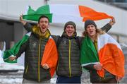 28 February 2018: Irish Olympians, from left, Thomas Maloney Westgaard, Seamus O’Connor and Brendan &quot;Bubba&quot; Newby in Dublin Airport having returned home today from PyeongChang, South Korea. Five athletes from Ireland, four who made their Olympic debuts, competed at the 23rd Winter Games. All five athletes will celebrate their homecoming in Dublin before leaving tomorrow to switch their focus to training and preparations for upcoming competitions. Photo by Eóin Noonan/Sportsfile