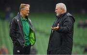 24 February 2018; Ireland head coach Joe Schmidt, left, with Wales head coach Warren Gatland prior to the NatWest Six Nations Rugby Championship match between Ireland and Wales at the Aviva Stadium in Lansdowne Road, Dublin. Photo by Brendan Moran/Sportsfile