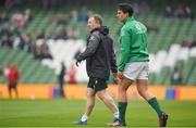 24 February 2018; Ireland kicking coach Richie Murphy, left, with Joey Carbery prior to the NatWest Six Nations Rugby Championship match between Ireland and Wales at the Aviva Stadium in Lansdowne Road, Dublin. Photo by Brendan Moran/Sportsfile