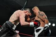 3 March 2018; Cillian Reardon, left, in action against Richard Hegyi during their middleweight bout at the National Stadium in Dublin. Photo by Ramsey Cardy/Sportsfile