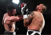 3 March 2018; Cillian Reardon, right, in action against Richard Hegyi during their middleweight bout at the National Stadium in Dublin. Photo by Ramsey Cardy/Sportsfile