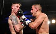 3 March 2018; Roy Sheahan, left, in action against Vladimir Belujsky during their quarter final bout in the Last Man Standing Boxing Tournament at the National Stadium in Dublin. Photo by Ramsey Cardy/Sportsfile