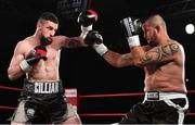 3 March 2018; Cillian Reardon, left, in action against Richard Hegyi during their middleweight bout at the National Stadium in Dublin. Photo by Ramsey Cardy/Sportsfile