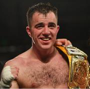 3 March 2018; Craig O’Brien celebrates defeating Jay Byrne during their Irish light middleweight title bout at the National Stadium in Dublin. Photo by Ramsey Cardy/Sportsfile