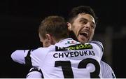 27 February 2018; Karolis Chvedukas, 13, is congratulated by his Dundalk team-mate Patrick Hoban after scoring their fifth goal during the SSE Airtricity League Premier Division match between Dundalk and Limerick at Oriel Park in Dundalk, Co Louth. Photo by Stephen McCarthy/Sportsfile