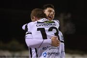 27 February 2018; Karolis Chvedukas, 13, is congratulated by his Dundalk team-mate Patrick Hoban after scoring their fifth goal during the SSE Airtricity League Premier Division match between Dundalk and Limerick at Oriel Park in Dundalk, Co Louth. Photo by Stephen McCarthy/Sportsfile