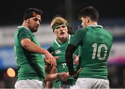23 February 2018; Ireland players, from left, Jack Aungier, Tommy O'Brien and Harry Byrne during the U20 Six Nations Rugby Championship match between Ireland and Wales at Donnybrook Stadium in Dublin. Photo by David Fitzgerald/Sportsfile