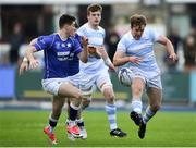 6 March 2018; Stephen Madigan of Blackrock College kicks under pressure from Ruairi Shields of St Mary's College  during the Bank of Ireland Leinster Schools Senior Cup Semi-Final match between St Mary's College and Blackrock College at Donnybrook Stadium in Dublin. Photo by Harry Murphy/Sportsfile
