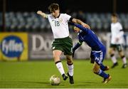 6 March 2018: Kailin Barlow of Republic of Ireland in action against Fotis Kotsonis of Cyprus during the Under 15 International Friendly match between Republic of Ireland and Cyprus at Oriel Park in Dundalk, Co Louth. Photo by Oliver McVeigh/Sportsfile