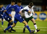 6 March 2018: Louie Barry of Republic of Ireland in action against Sokratis Hadzivasiliou of Cyprus during the Under 15 International Friendly match between Republic of Ireland and Cyprus at Oriel Park in Dundalk, Co Louth. Photo by Oliver McVeigh/Sportsfile