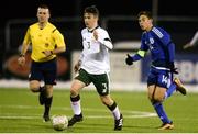 6 March 2018: Ronan Kilkenny of Republic of Ireland in action against Fotis Kotsonis of Cyprus during the Under 15 International Friendly match between Republic of Ireland and Cyprus at Oriel Park in Dundalk, Co Louth. Photo by Oliver McVeigh/Sportsfile