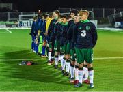 6 March 2018: The Republic of Ireland team standing for the anthem before the Under 15 International Friendly match between Republic of Ireland and Cyprus at Oriel Park in Dundalk, Co Louth. Photo by Oliver McVeigh/Sportsfile