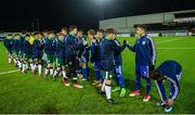 6 March 2018: The Republic of Ireland and Cyprus teams with a handshake before the Under 15 International Friendly match between Republic of Ireland and Cyprus at Oriel Park in Dundalk, Co Louth. Photo by Oliver McVeigh/Sportsfile