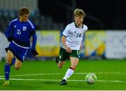 6 March 2018: Kyle Conway of Republic of Ireland in action against Konstantinos Marneros of Cyprus during the Under 15 International Friendly match between Republic of Ireland and Cyprus at Oriel Park in Dundalk, Co Louth. Photo by Oliver McVeigh/Sportsfile
