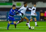 6 March 2018: Bosun Lawal of Republic of Ireland in action against Phaidonos Oikonomidis of Cyprus during the Under 15 International Friendly match between Republic of Ireland and Cyprus at Oriel Park in Dundalk, Co Louth. Photo by Oliver McVeigh/Sportsfile