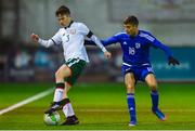 6 March 2018: Ronan Kilkenny of Republic of Ireland in action against Andreas Chrysostomou of Cyprus during the Under 15 International Friendly match between Republic of Ireland and Cyprus at Oriel Park in Dundalk, Co Louth. Photo by Oliver McVeigh/Sportsfile