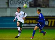 6 March 2018: Calum Kavanagh of Republic of Ireland in action against Iakovos Laos of Cyprus during the Under 15 International Friendly match between Republic of Ireland and Cyprus at Oriel Park in Dundalk, Co Louth. Photo by Oliver McVeigh/Sportsfile