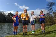 7 March 2018; In attendance at the Gourmet Food Parlour HEC O’Connor Cup Colleges Finals Captains Day are, from left, Caroline Hickey of Mary Immaculate College, Hannah McSkeane of DCU, Rosie Courtney of AIT and Aine Byrne of Waterford Institute of Technology with the Giles Cup at the Gourmet Food Parlour in Northwood, Santry, Dublin. Photo by David Fitzgerald/Sportsfile