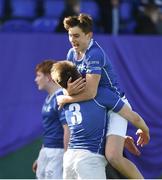 7 March 2018; Adam Mulvihill, left, and Max Svejdar of St Mary's College celebrate after the Bank of Ireland Leinster Schools Junior Cup Round 2 match between St. Mary's College and Terenure College at Donnybrook Stadium in Dublin. Photo by Daire Brennan/Sportsfile