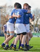 7 March 2018; Matthew Black of St Mary's College celebrates with team-mates after the Bank of Ireland Leinster Schools Junior Cup Round 2 match between St. Mary's College and Terenure College at Donnybrook Stadium in Dublin. Photo by Harry Murphy/Sportsfile