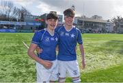 7 March 2018; Max Svejdar, left, and Hugo Massey of St Mary's College celebrate after the Bank of Ireland Leinster Schools Junior Cup Round 2 match between St. Mary's College and Terenure College at Donnybrook Stadium in Dublin. Photo by Daire Brennan/Sportsfile
