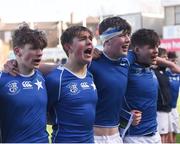 7 March 2018; St Mary's College players, from left to right, Robert Nolan, Will Sparrow, Daniel Leane, and Adam Mulvihill sing their school anthem after the Bank of Ireland Leinster Schools Junior Cup Round 2 match between St. Mary's College and Terenure College at Donnybrook Stadium in Dublin. Photo by Daire Brennan/Sportsfile