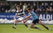 7 March 2018; Dan O'Donovan of St Michael's College in action against Patrick Lysaght of Belvedere College during the Bank of Ireland Leinster Schools Senior Cup semi-final match between St. Michael's College and Belvedere College at Donnybrook Stadium in Dublin. Photo by Daire Brennan/Sportsfile