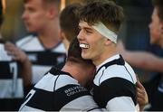 7 March 2018; Luke Harmon, left, and Alistair Loughrey of Belvedere College celebrate after the Bank of Ireland Leinster Schools Senior Cup semi-final match between St. Michael's College and Belvedere College at Donnybrook Stadium in Dublin. Photo by Daire Brennan/Sportsfile