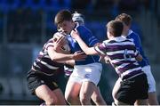 7 March 2018; Adam Mulvihill of St Mary's College is tackled by Adam Hall, left, and Rory Byrne of Terenure College during the Bank of Ireland Leinster Schools Junior Cup Round 2 match between St. Mary's College and Terenure College at Donnybrook Stadium in Dublin. Photo by Daire Brennan/Sportsfile