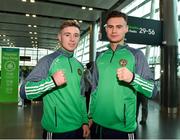 8 March 2018; Team Ireland Boxing's Paddy Donovan, left, of Our Lady Of Lourdes Boxing Club, Limerick, and Michael Nevin, of Portlaoise Boxing Club, Co. Laois, prior to their departure to the USA, ahead of a three fight tour of New England, at Dublin Airport in Dublin. Photo by Seb Daly/Sportsfile