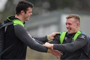 8 March 2018; James Ryan, left, and Dan Leavy arrive for Ireland rugby squad training at Carton House in Maynooth, Co Kildare. Photo by Brendan Moran/Sportsfile