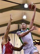 8 March 2018; Goran Pantovic of Garvey’s Tralee Warriors in action against Jean Francois Basileu of Black Amber Templeogue during the Basketball Ireland Men's SuperLeague match between Black Amber Templeogue and Garvey’s Tralee Warriors at Oblate Hall in Inchicore, Dublin. Photo by Brendan Moran/Sportsfile