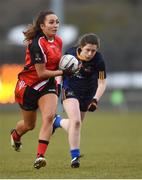 9 March 2018; Shannon Fullam of RSCI in action against Orlaith Moyles of DCU during the Gourmet Food Parlour HEC Donaghy Cup Final match between RCSI and DCU at IT Blanchardstown in Blanchardstown, Dublin. Photo by Piaras Ó Mídheach/Sportsfile