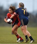 9 March 2018; Shannon Fullam of RCSI in action against Emma Kevany of DCU the Gourmet Food Parlour HEC Donaghy Cup Final match between RCSI and DCU at IT Blanchardstown in Blanchardstown, Dublin. Photo by Piaras Ó Mídheach/Sportsfile